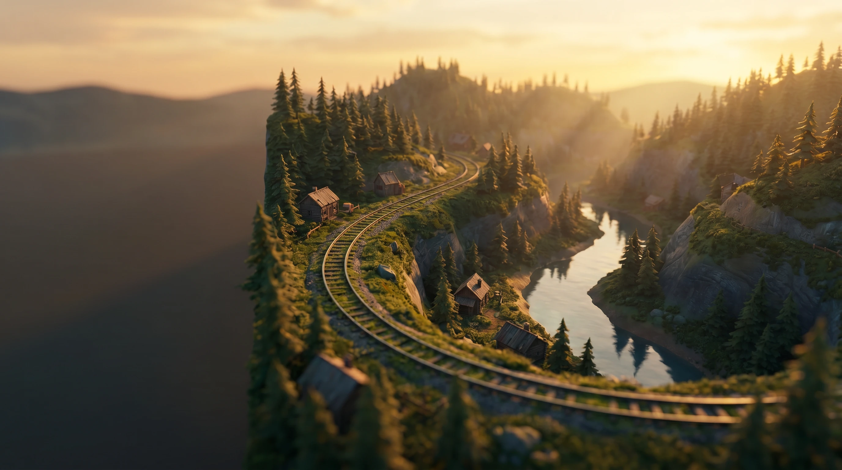 Cinematic railway valley at dusk